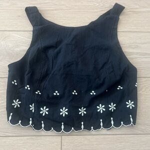 Free people embroidered top size medium black and white NWT